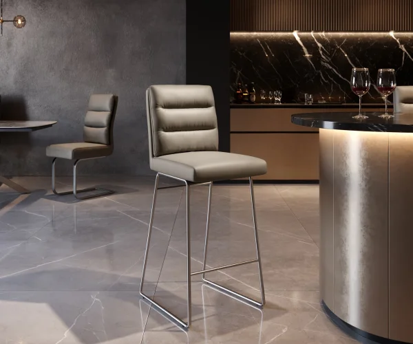 Barstuhl Pela-Flex Echt-Leder Schlamm Kufengestell Edelstahl