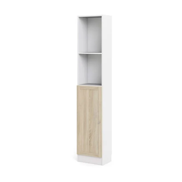 Base Regal 1 Ablage und 1 Tür weiss, Eiche Struktur Dekor.