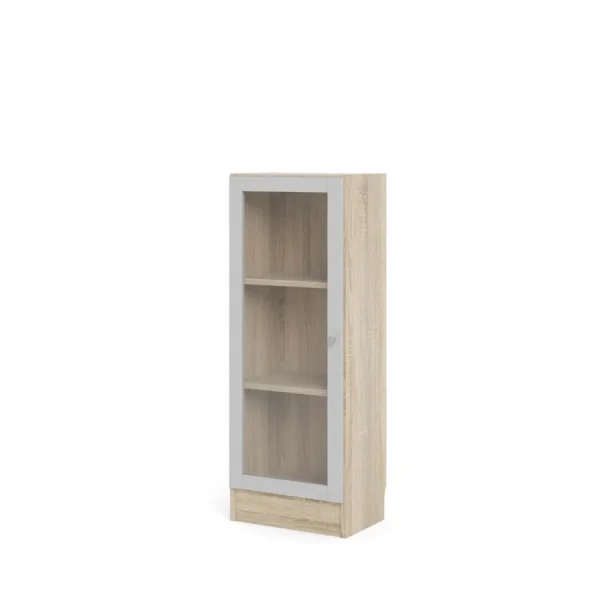 Base Regal 1 Glastür Eiche Struktur Dekor, weiss.