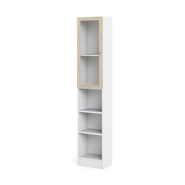 Base Regal 1 Glastür und 2 Ablagen weiss, Eiche Struktur Dekor.