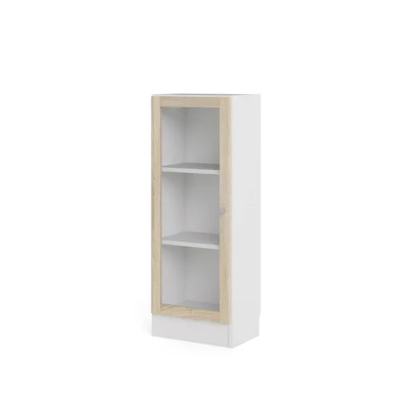 Base Regal 1 Glastür weiss, Eiche Struktur Dekor.