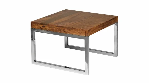 Beistelltisch Sheesham massiv gebeizt 45 x 45 cm Metallgestell - GRETE