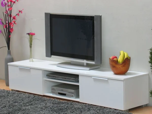 Bergamo TV/Hifi Möbel mit 2 Schubladen und 2 Ablagen Breite 172 cm, Höhe 33 cm weiß hochglanz.