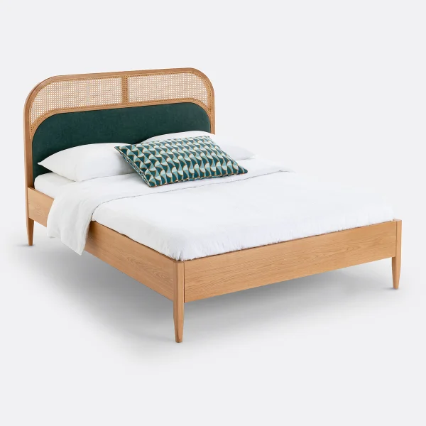 Bett Mit Lattenrost Buisseau, Rattan Und Samt