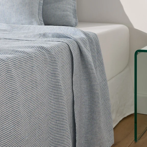 Bettlaken Limona Blau Aus Vorgewaschenem Leinen 240 x 290 cm