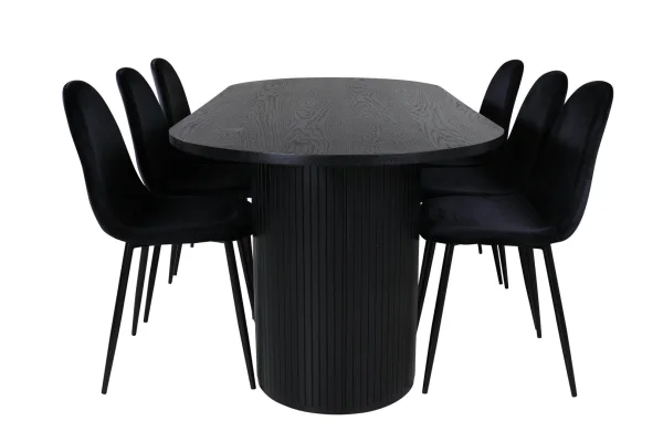 BiancaBL Essgruppe Esstisch schwarz und 6 Polar Esszimmerstühle Velour schwarz.