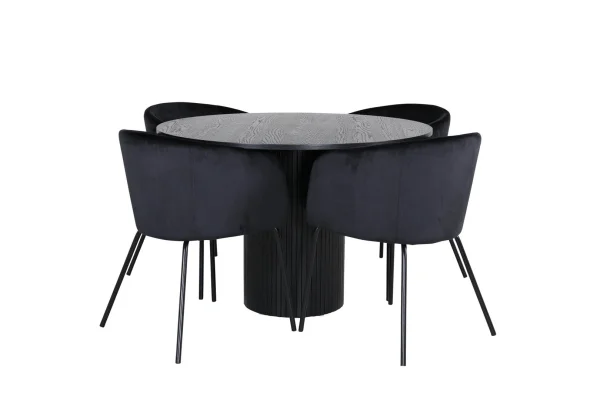 BiancaROBL Essgruppe Esstisch schwarz und 4 Berit Esszimmerstühle Velour schwarz.
