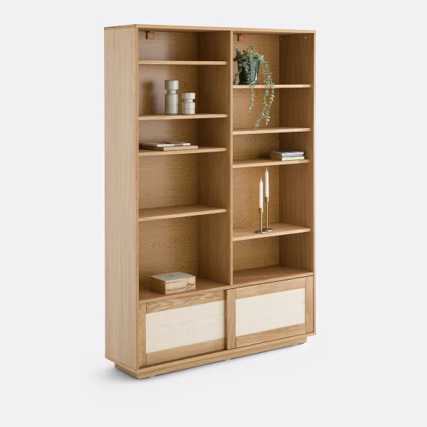 Bibliotheksmodul Palano, Eichenfurnier/korbgeflecht