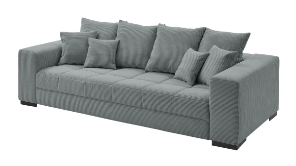 Big Sofa Cord grau - 254 cm - Nosagunterfederung - BORNEO