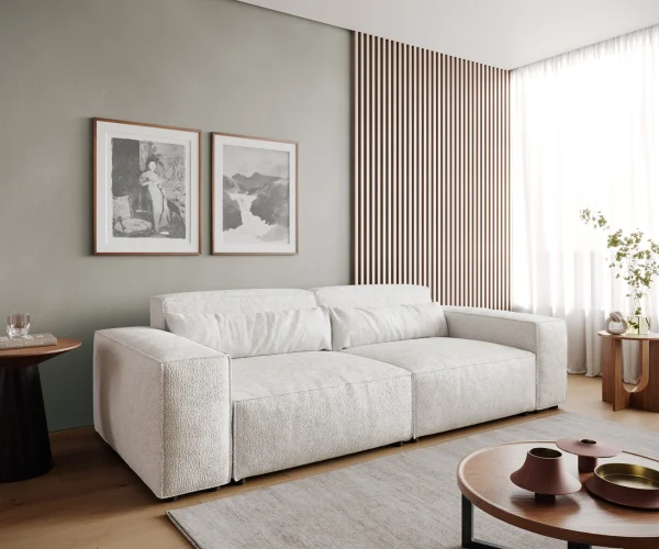 Big-Sofa Sirpio 230x90 cm Bouclé Creme-Weiß