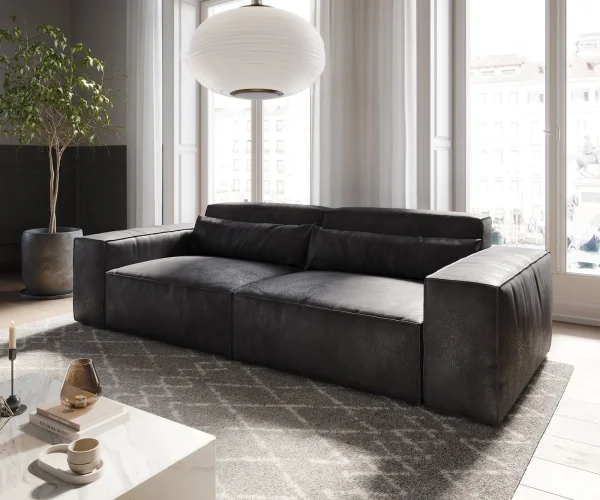 Big-Sofa Sirpio 230x90 cm Lederimitat Vintage Anthrazit