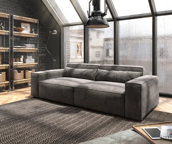 Big-Sofa Sirpio 230x90 cm Mikrofaser Khakibraun mit Hocker
