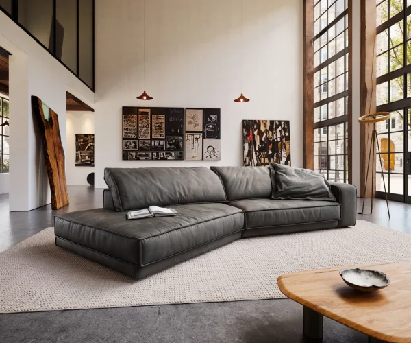 Big-Sofa Snoosh 400x150 cm Mikrofaser Schwarz Vintage Recamiere links