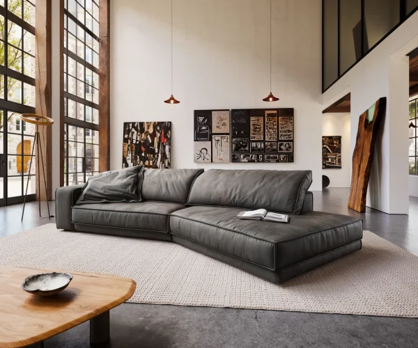 Big-Sofa Snoosh 400x150 cm Mikrofaser Schwarz Vintage Recamiere rechts