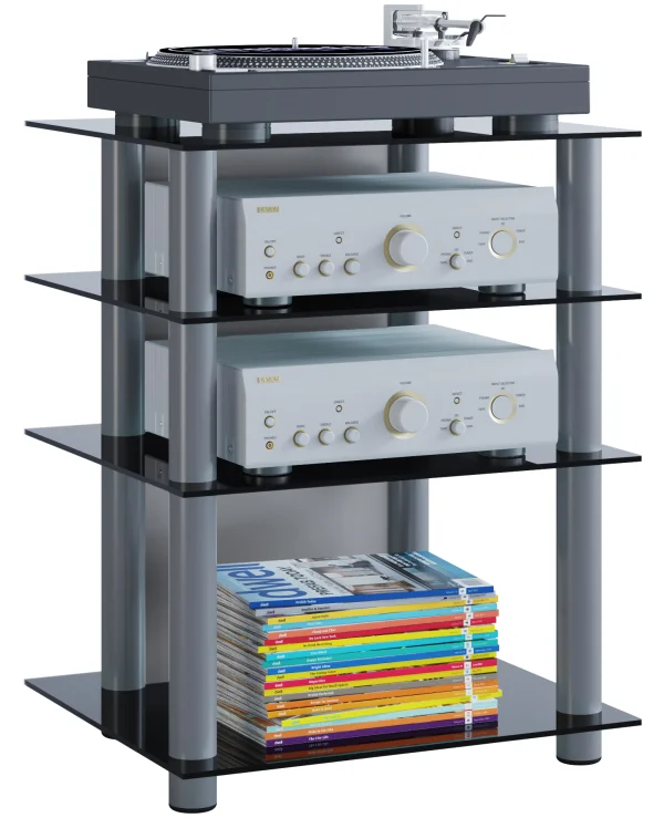 Bilus TV-Möbel , Hifi Silberfarbig, Schwarzglas.