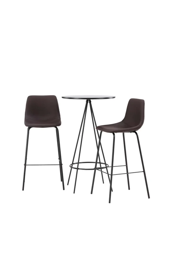 Bistro Barmöbelsett Bartisch schwarz und 2 Alexi Barhocker braun.