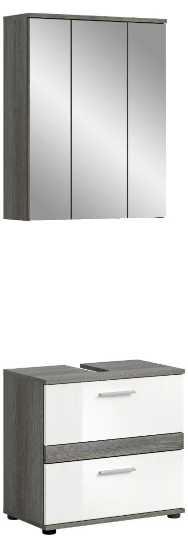 Blake Badmöbelset B2 Weiß hochglanz, grau.