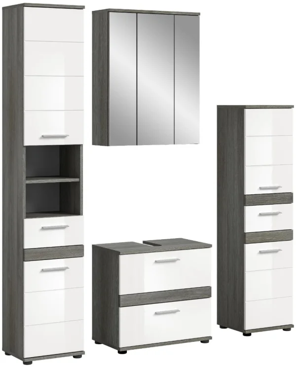 Blake Badmöbelset B4 Weiß hochglanz, grau.