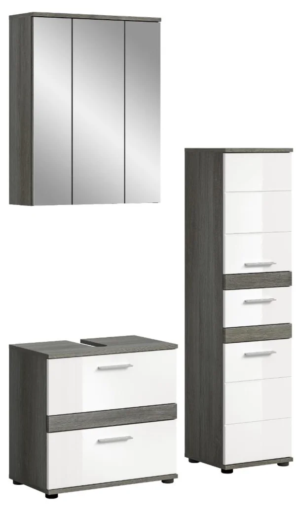 Blake Badmöbelset B5 Weiß hochglanz, grau.