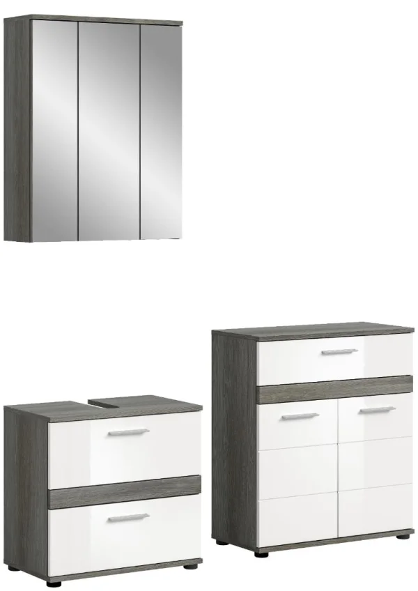 Blake Badmöbelset B6 Weiß hochglanz, grau.