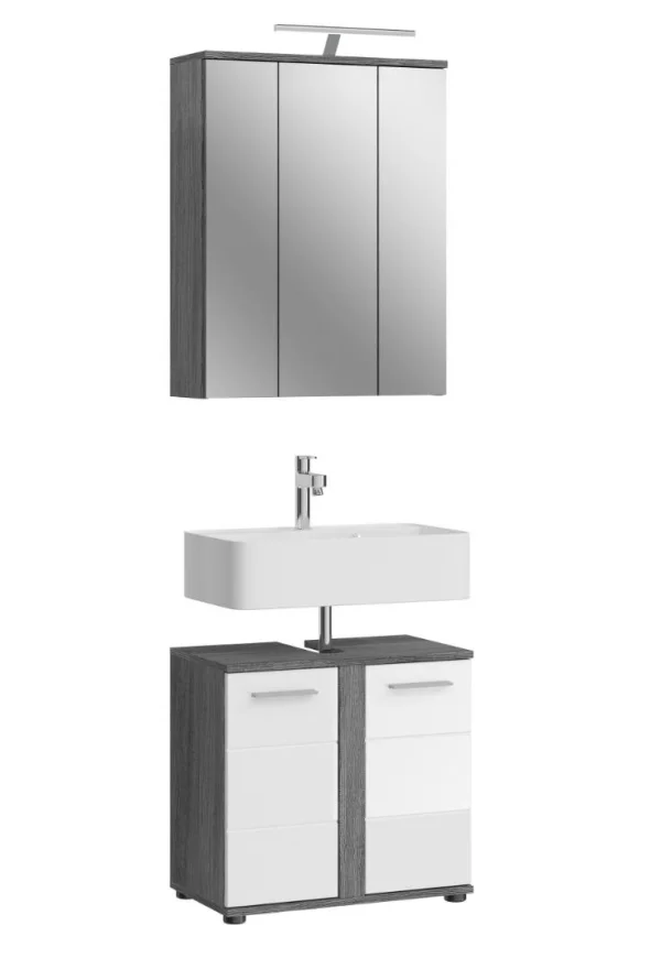 Blake Badmöbelset B9 Inkl. Beleuchtung Weiß hochglanz, grau.