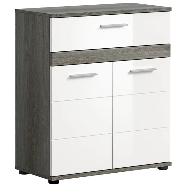 Blake Badschrank 1 Schublade 2 Türen weiß Hochglanz, grau.