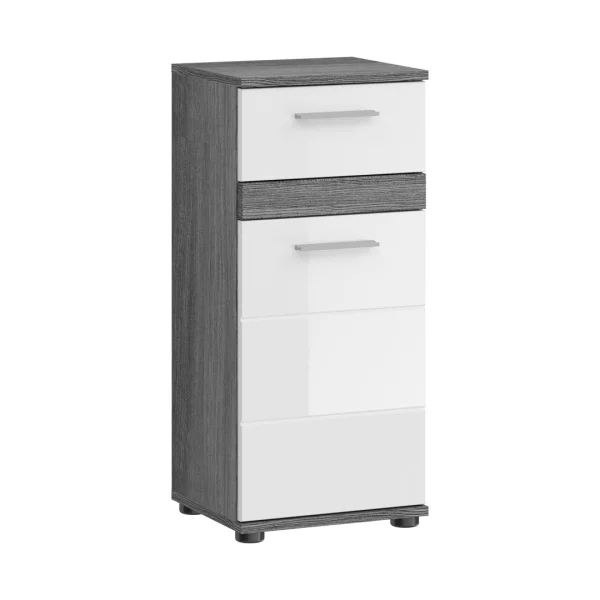 Blake Badschrank 1 Tür, 1 Schublade Hochglanz weiß,rauchfarbenen.
