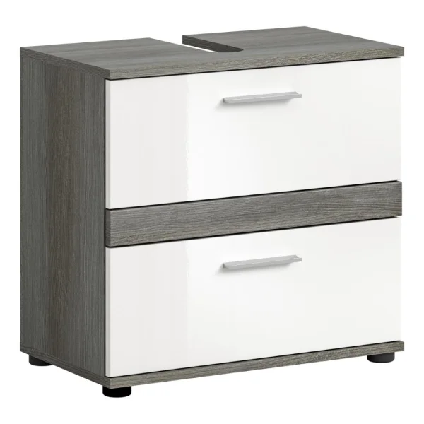 Blake Waschbeckenunterschrank 2 Schubladen Weiß hochglanz, grau.