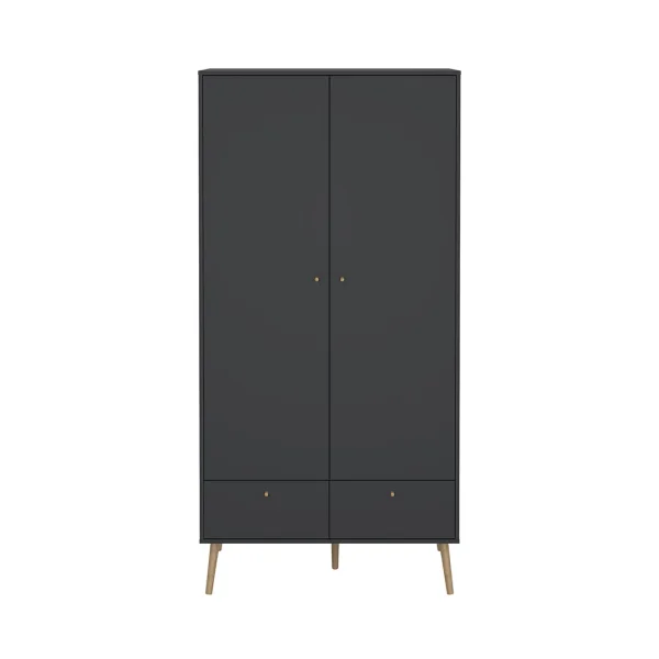 Bodo Kleiderschrank 200x99x58cm, 2 Türen, 2 Schubladen matte grau.