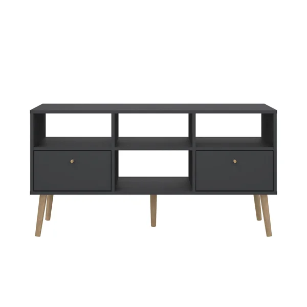 Bodo TV Tisch 2 Schubladen, 4 Ablagen matte grau.