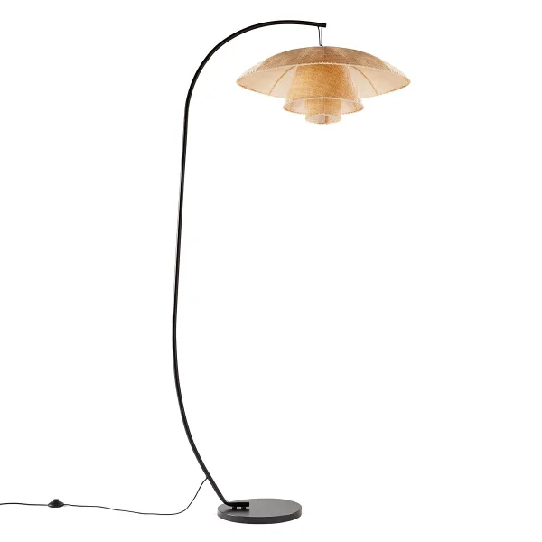 Bogenstehlampe Lola, Stahl Und Rattan