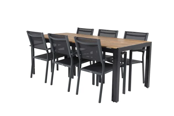 Bois Gartenset Tisch 90x205cm natur, 6 Stühle Copacabana schwarz.