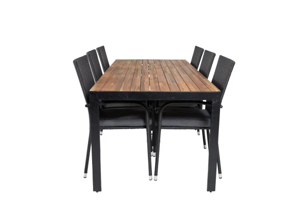 Bois Gartenset Tisch 90x205cm und 6 Stühle Anna schwarz, natur.