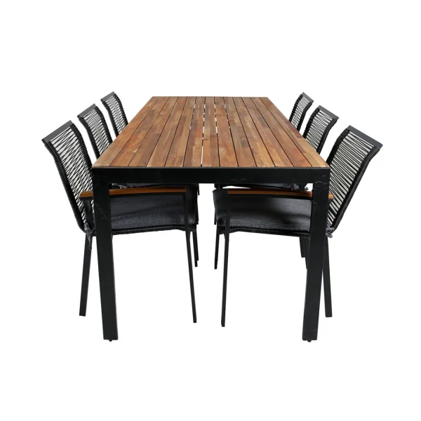 Bois Gartenset Tisch 90x205cm und 6 Stühle Dallas schwarz, natur.