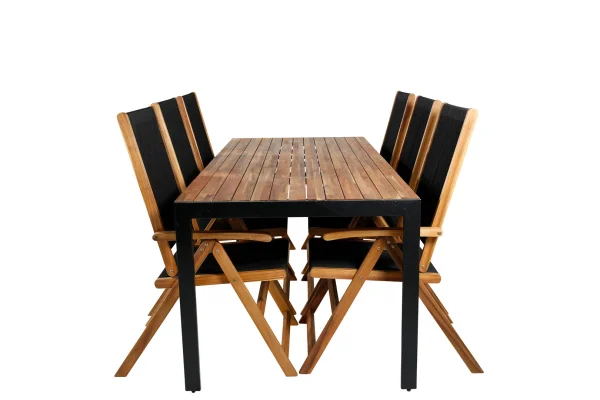 Bois Gartenset Tisch 90x205cm und 6 Stühle Little John schwarz, natur.