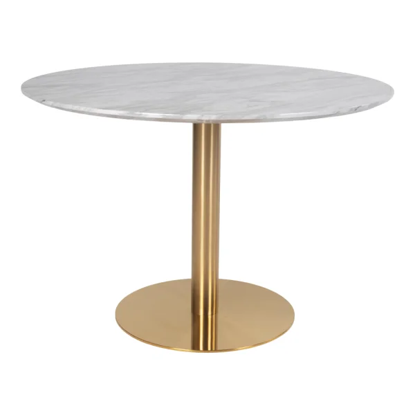 Bojan Esstisch Ø110 cm marmor look, messingfarbene Beine.