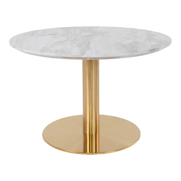 Bologna Couchtisch Ø70 cm Marmoroptik, Messingbeine, weiß.