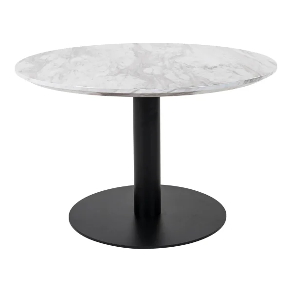 Bologna Couchtisch Ø70 cm Marmoroptik, schwarze Beine, weiß.