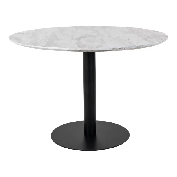 Bologna Esstisch Ø110 cm Marmoroptik, schwarze Beine, weiß.
