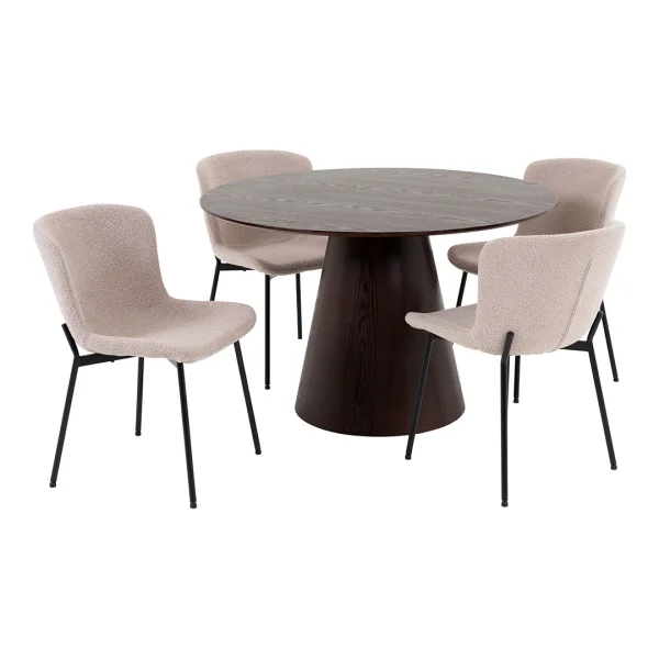 Bolton Essgruppe Esstisch Ø120cm dunkelbraun und 4 Maceda Stuhl beige.