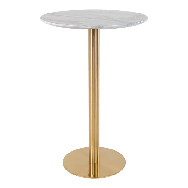 Bolzano Bartisch Ø70 cm Marmoroptik, Messingbeine, weiß.