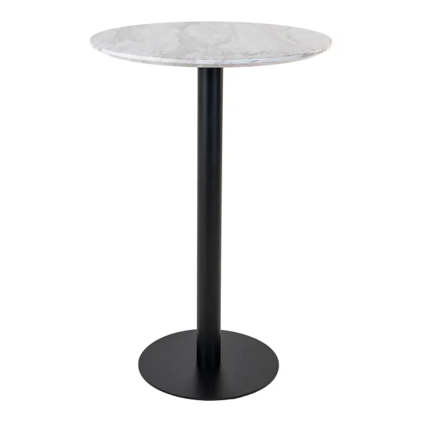 Bolzano Bartisch Ø70 cm Marmoroptik, schwarze Beine, weiß.