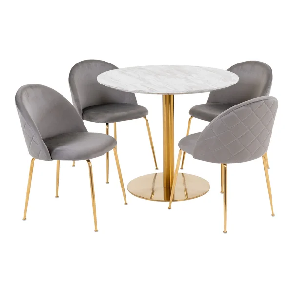 Bolzano Essgruppe Esstisch Ø90cm Weiß und 4 Geneve Stuhl grau.