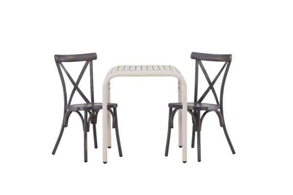 Borneo Gartenset Tisch, 2 Stühle beige,dunkel grau.