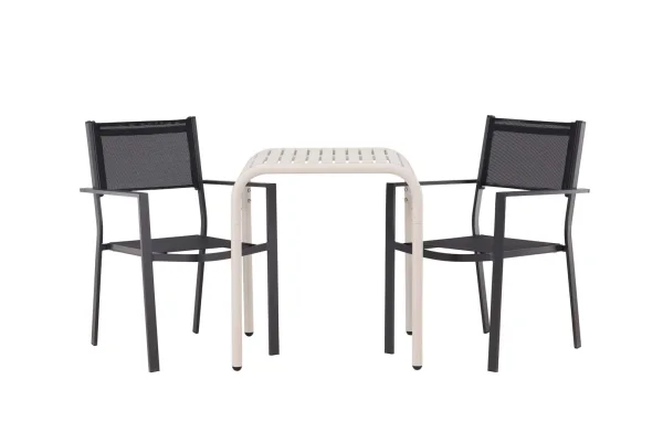 Borneo Gartenset Tisch, 2 Stühle beige,schwarz.
