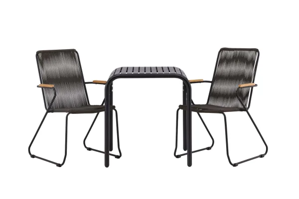Borneo Gartenset Tisch, 2 Stühle schwarz.
