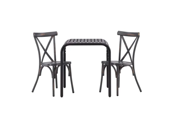 Borneo Gartenset Tisch, 2 Stühle schwarz,dunkel grau.