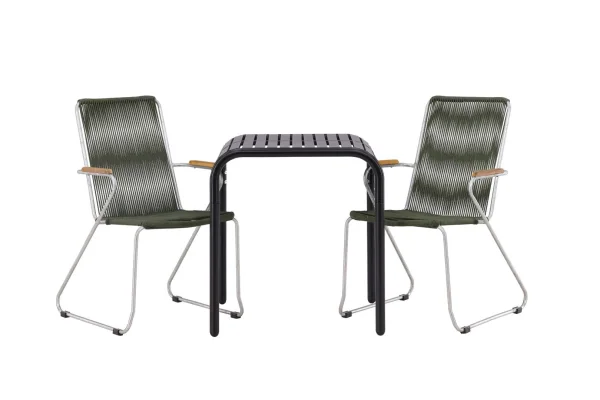 Borneo Gartenset Tisch, 2 Stühle schwarz,grün.