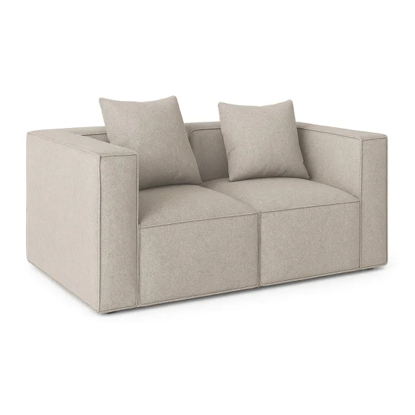 Box 2-Sitzer Sofa, 2 Dekokissen hellgrau.
