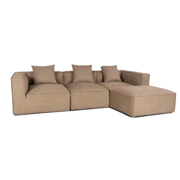 Box Chaiselongsofa, 3 Dekokissen beige, braun.